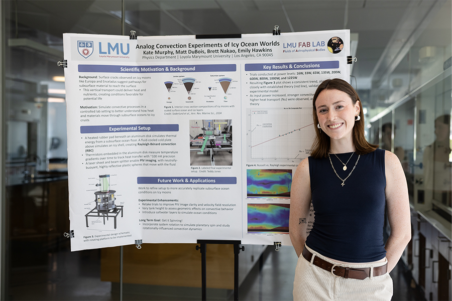 Physics major Kate Murphy sharing poster about icy moons